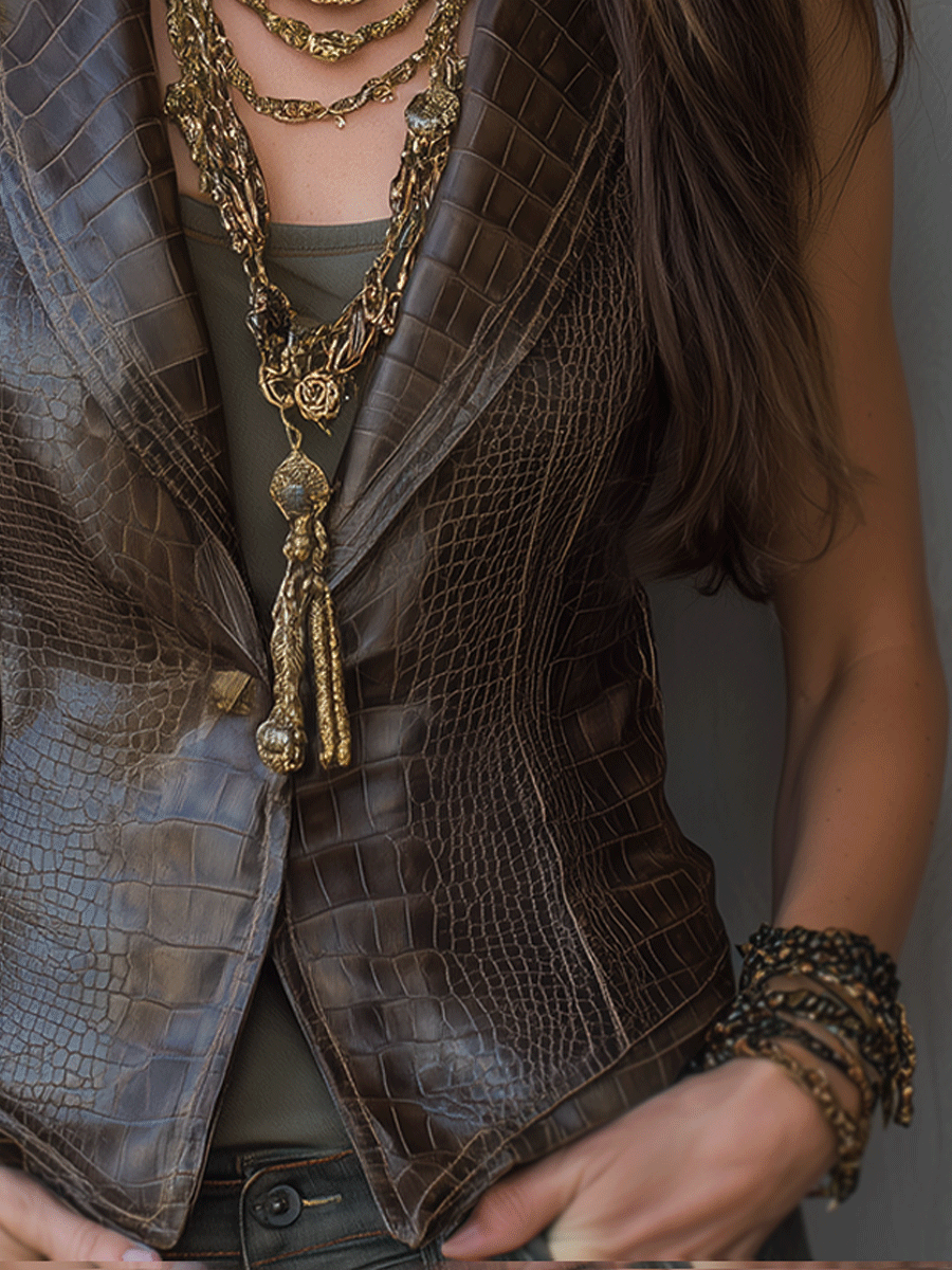 Metallic And Vintage Crocodile-Effect Vest