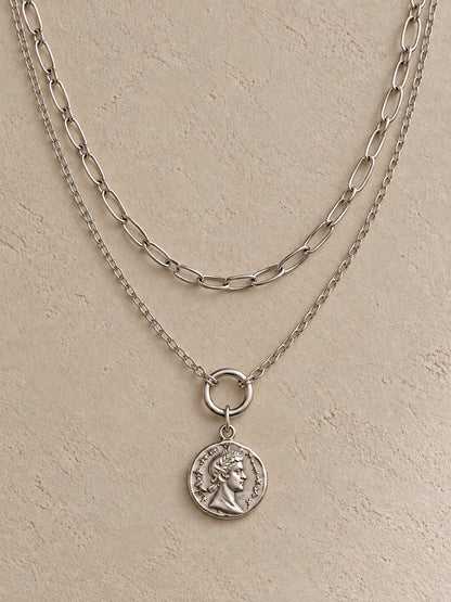 Roman Coin Double-Layer Chain Necklace