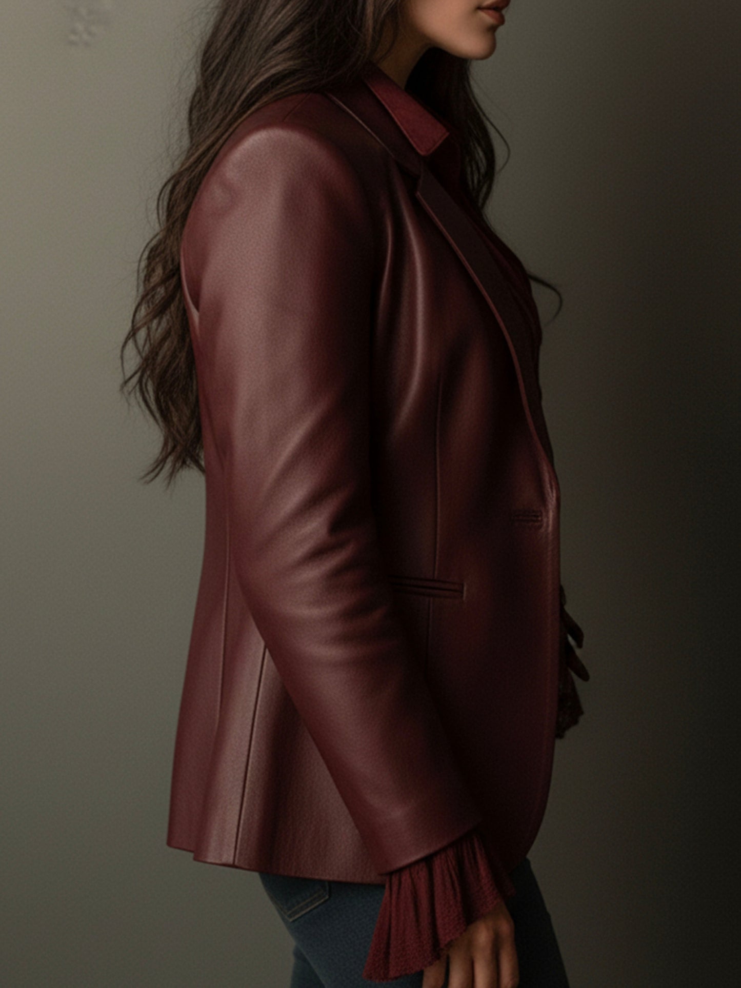 Vintage Burgundy Eco Leather Blazer