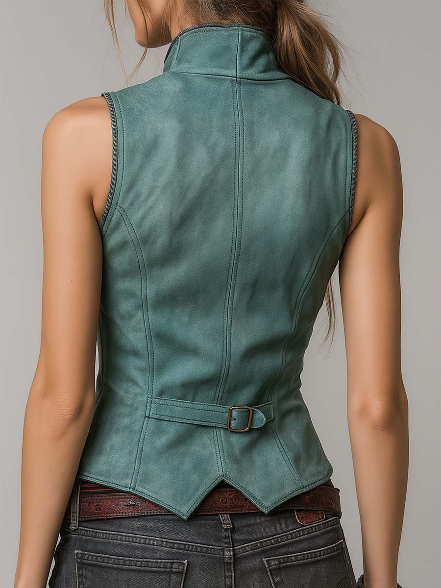 Mint Green Microsuede Bohemian Fitted Vest