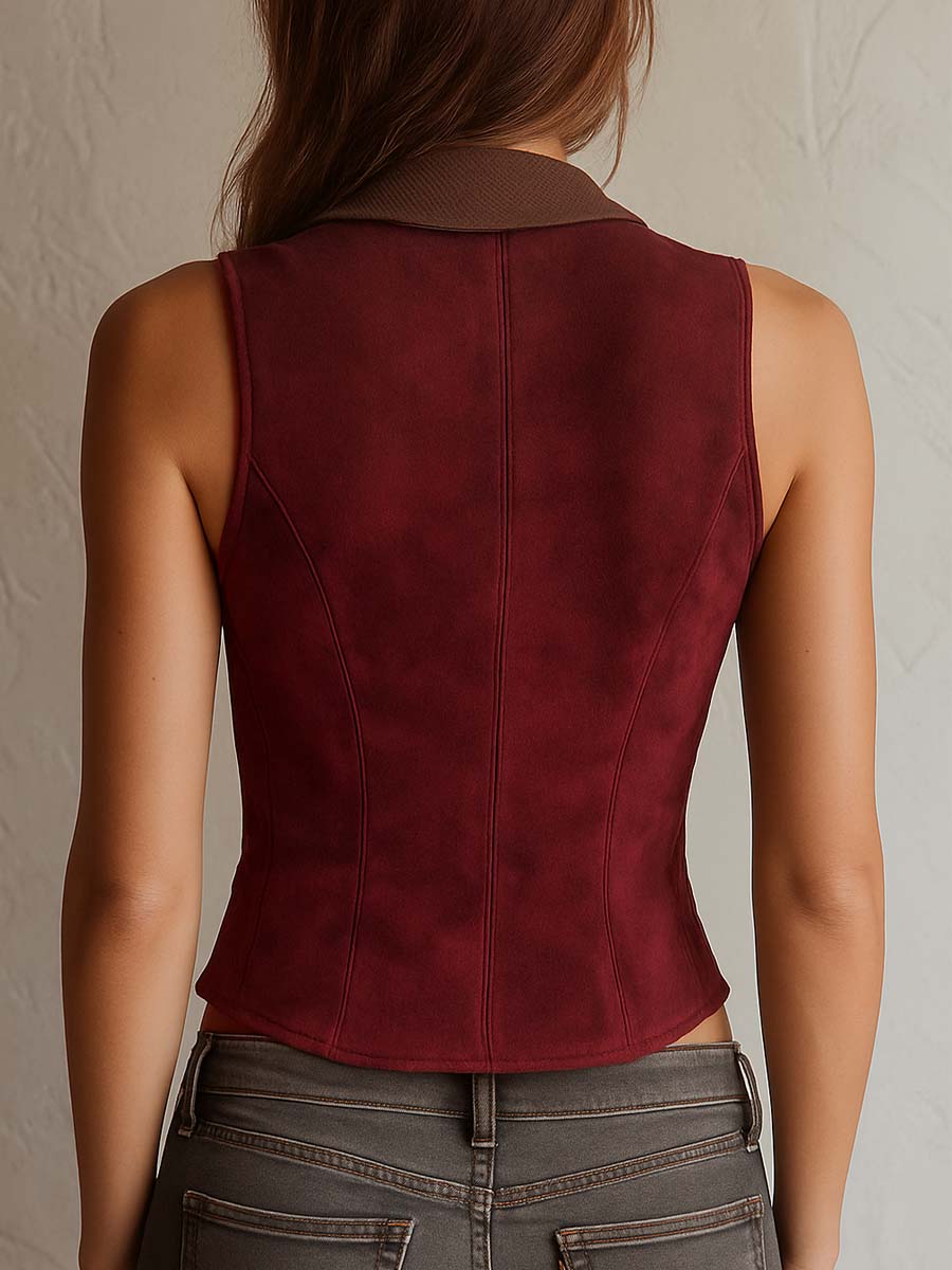 Ruby Micro-Suede Shawl-Collar Button Vest
