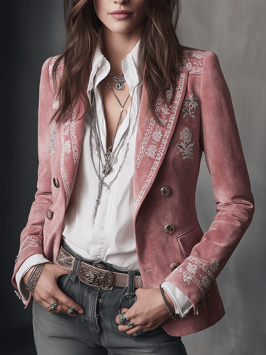 Boho Luxe Pink Velvet Tailored Blazer