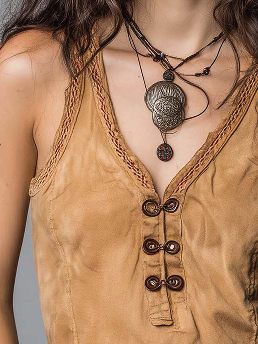 Camel Washed Button Front Vintage Vest