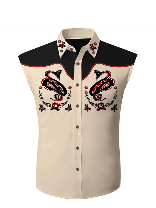 Vintage Snake And Flower  -100% Cotton Sleeveless Shirt