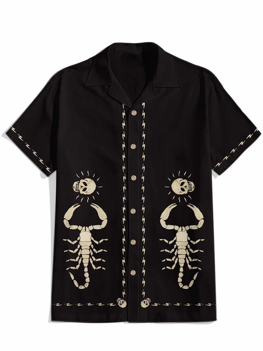 Skull And Scorpion - 100% Cotton Cuban Collar Shirt