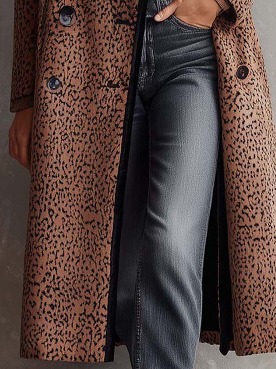 Contrast-trimmed Animal-print Textured-knit Coat