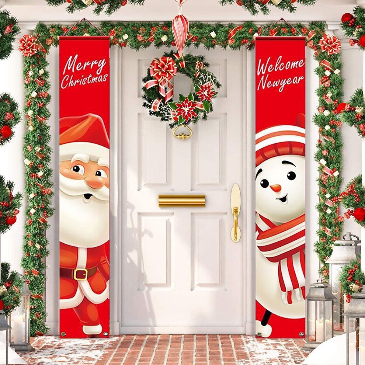 Merry Christmas Snowman Santa Claus Banner Flag