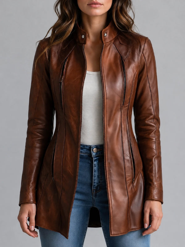 Women's Stand Collar Vintage Faux Leather Jacket