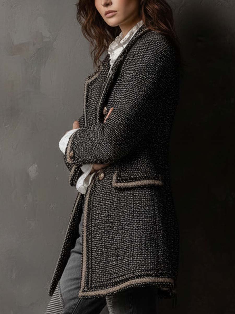 Vintage Tweed Double-Breasted Blazer – Parisian Noir