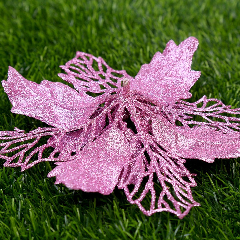 5Pcs Glitter Artifical Christmas Flower Tree Decorations Home