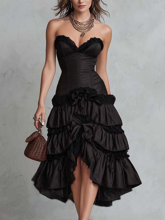 Elegant Vintage Boho Ruffle Corset Midi Dress