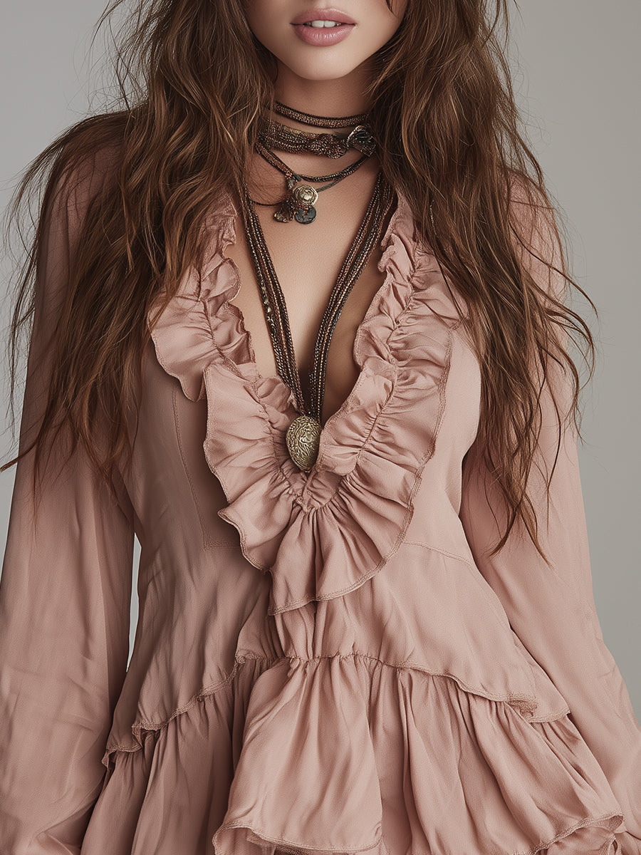 Bohemian Style Poplin Mini Dress With Ruffled Details – BCSHARED