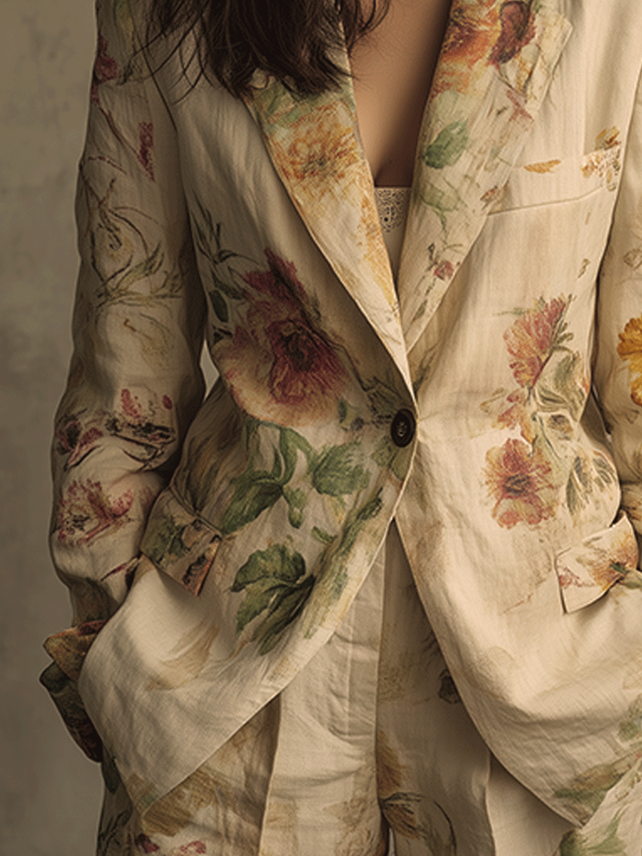 Vintage Floral Linen Blazer
