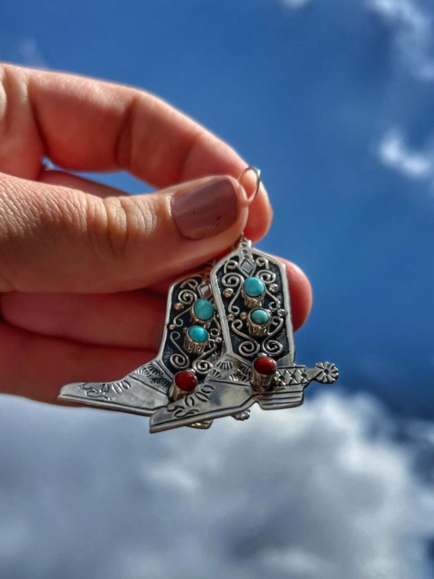 Vintage Two-Tone Turquoise Boots Western Cowboy Style Earrings