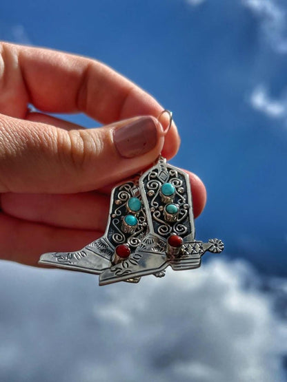 Vintage Two-Tone Turquoise Boots Western Cowboy Style Earrings