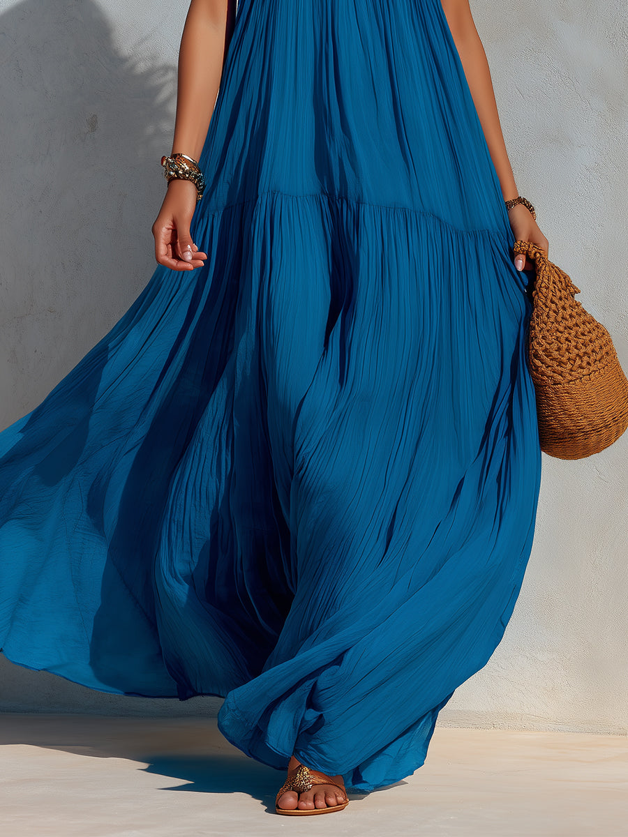 Holiday Ruffled Hem Keyhole Collar Maxi Dress