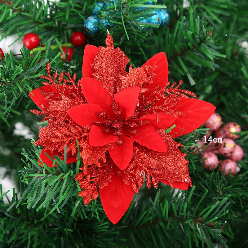 5Pcs Glitter Artifical Christmas Flower Tree Decorations Home