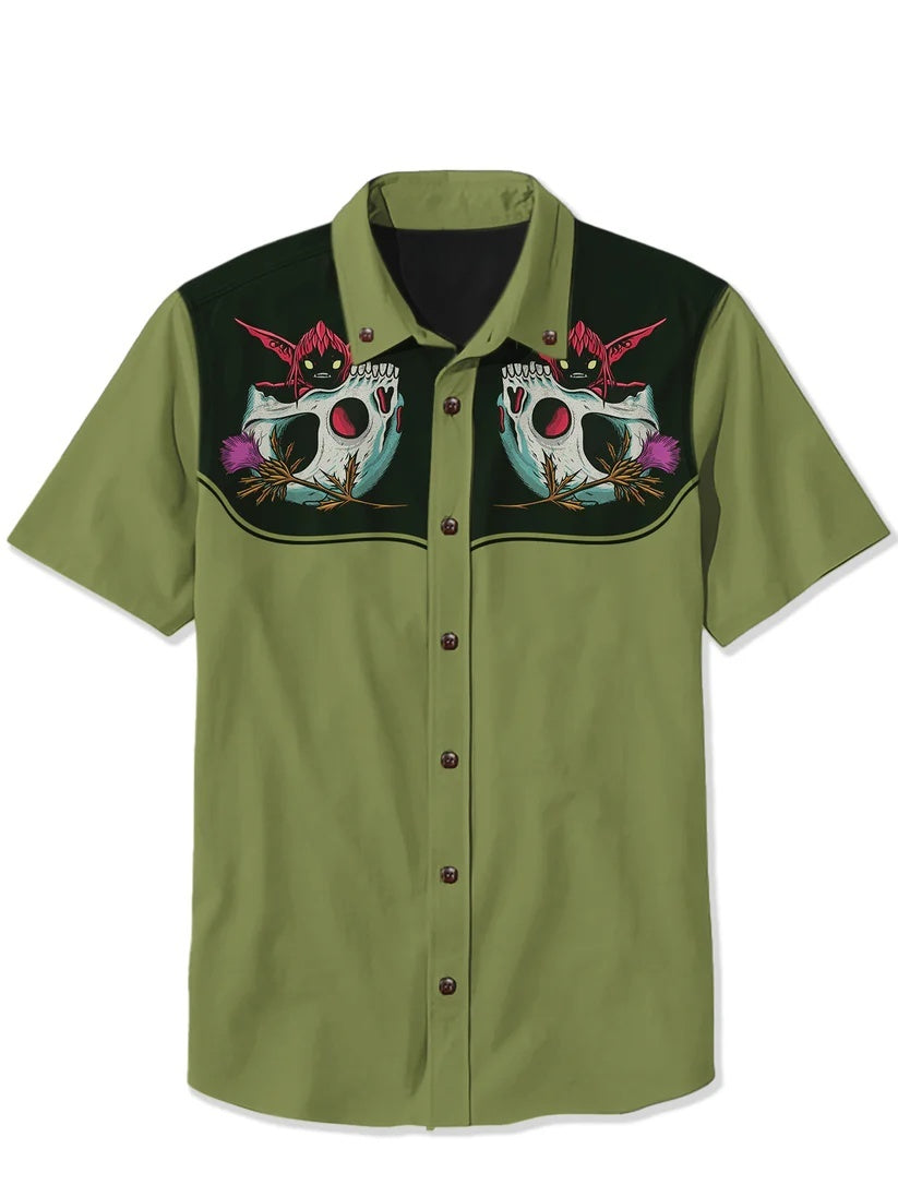 Monster Skull And Flowers - 100% Cotton Shirt
