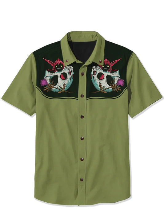 Monster Skull And Flowers - 100% Cotton Shirt