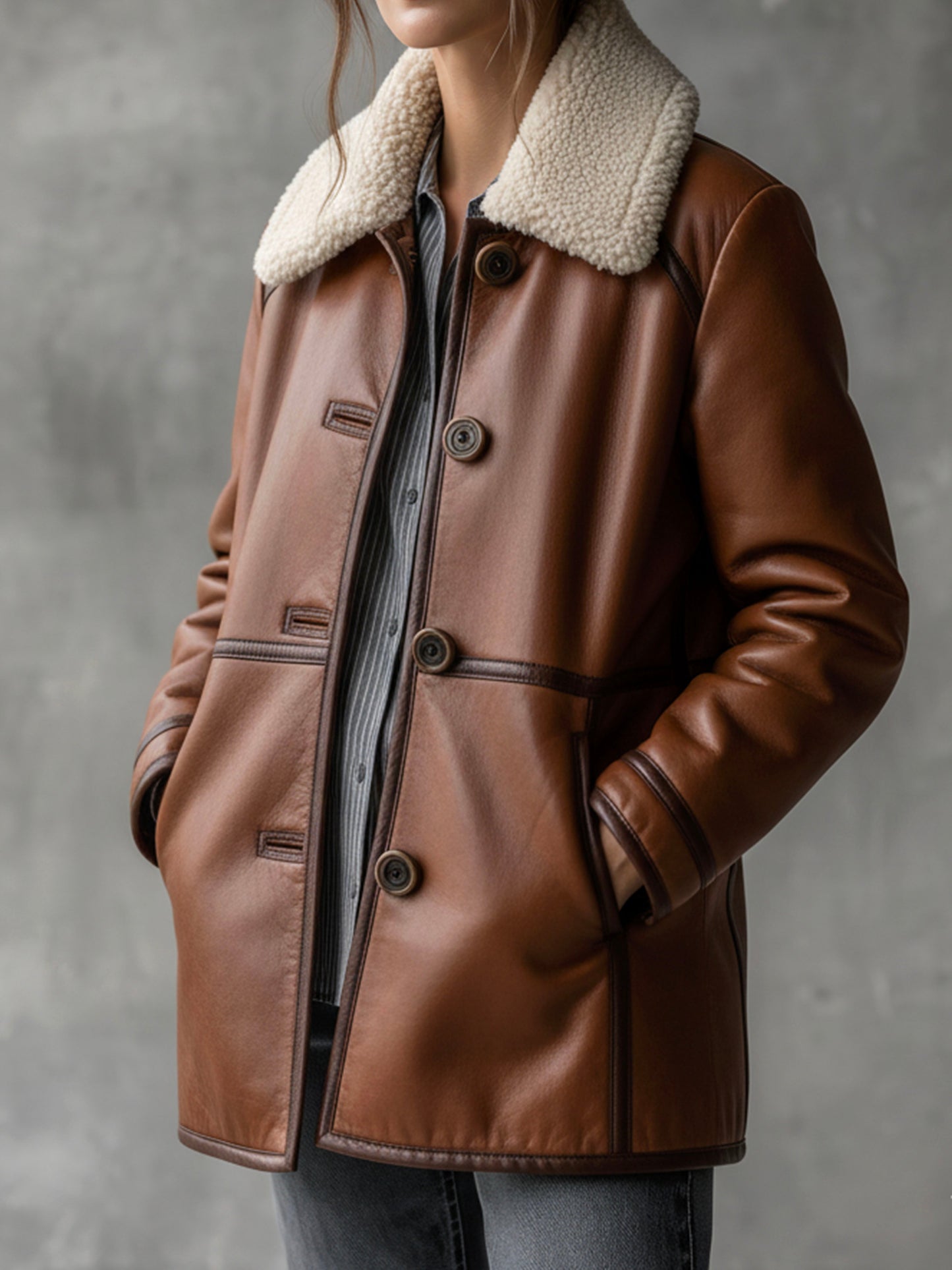 Classic Button Versatile Reversible Shearling And Eco Leather Coat