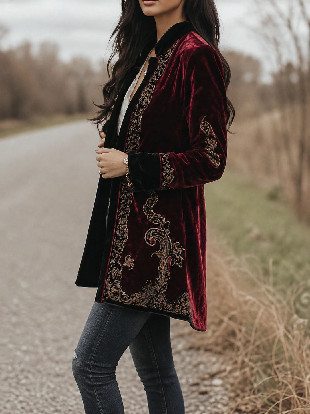 Women's Vintage Paisley Long Sleeves Velvet Jacket