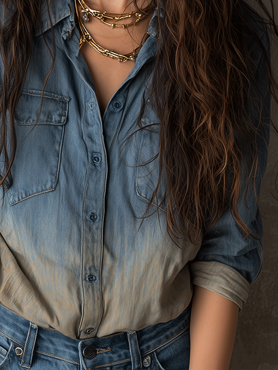 Vintage Casual Gradient Denim Shirt