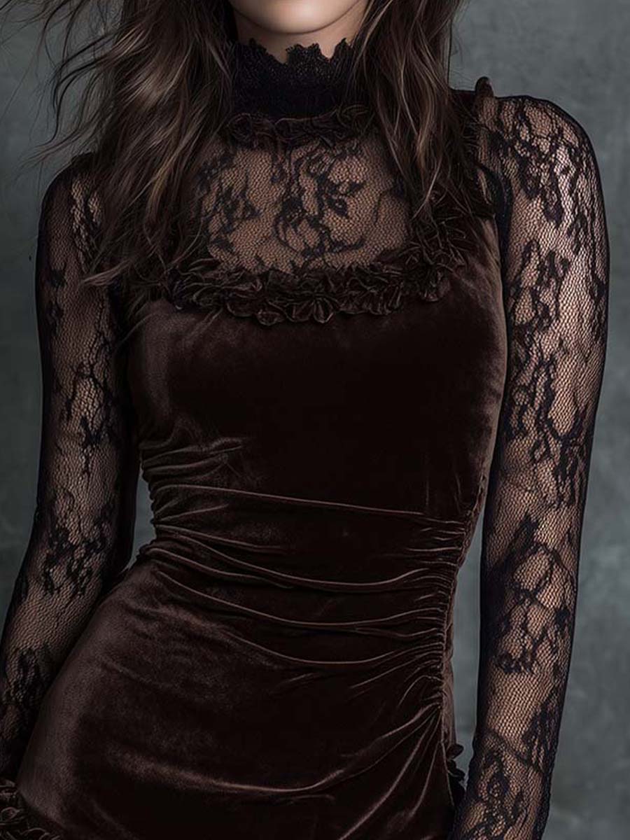 Velvet Lace Gothic Pleated Mini Dress