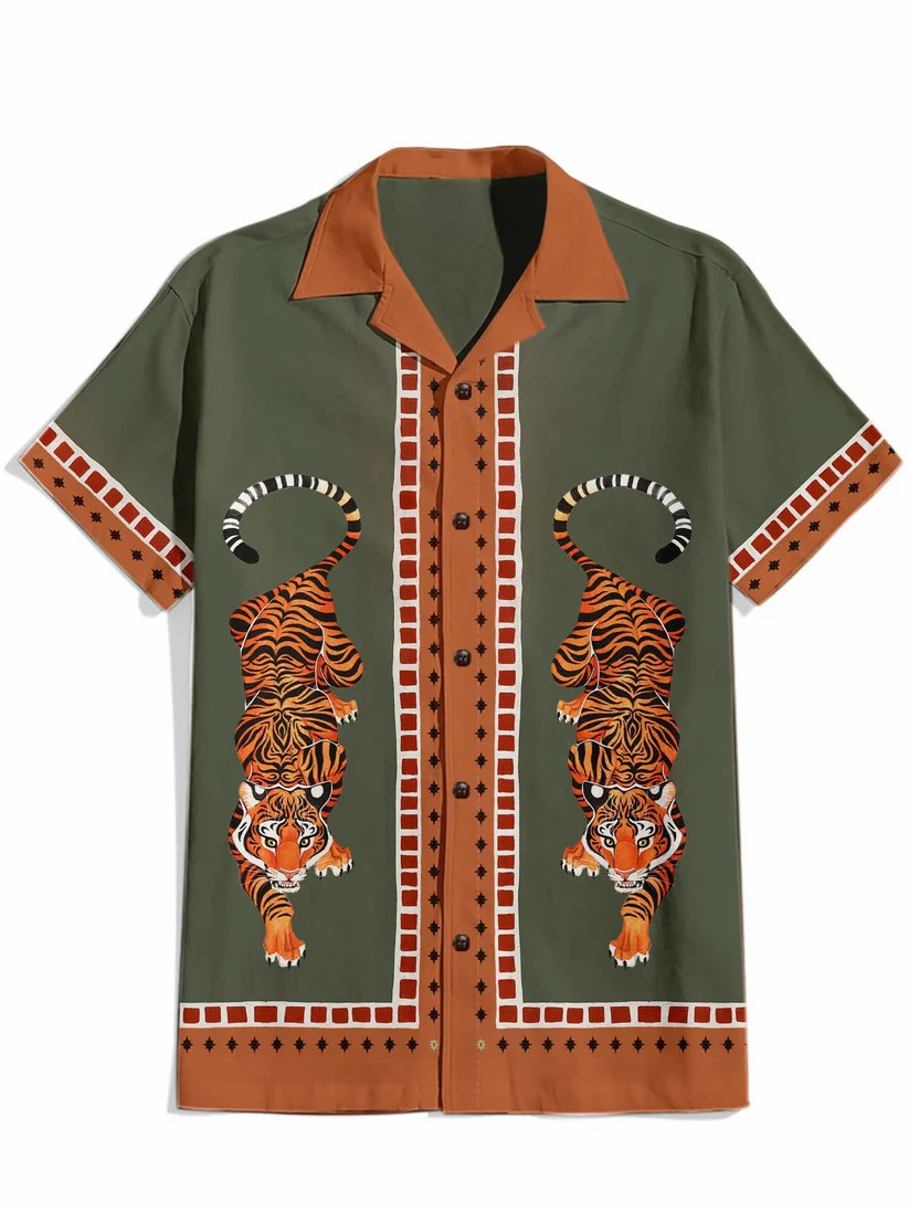 Tiger - 100% Cotton Cuban Collar Shirt