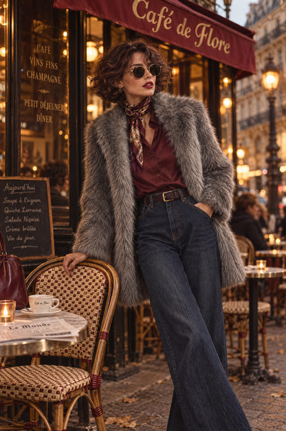 Quiet Luxury Straight-cut Faux Mink Fleece Lapel Mid-length Coat