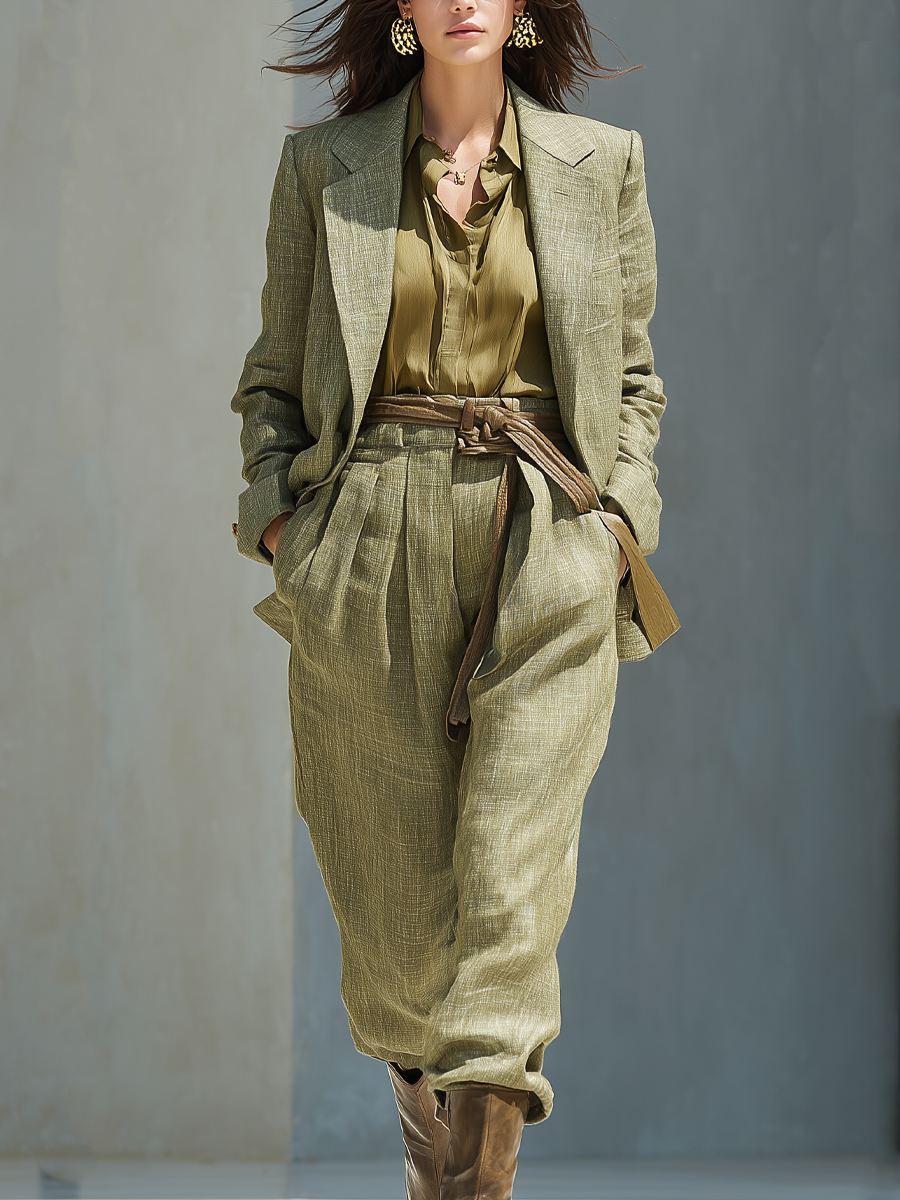 Vintage Cotton And Linen Suit Wide Pants Two-piece Suit