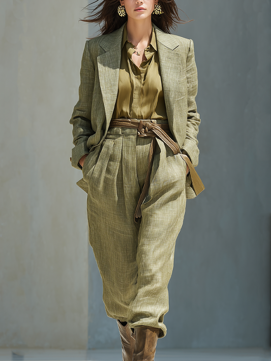 Vintage Cotton And Linen Suit Wide Pants Two-piece Suit