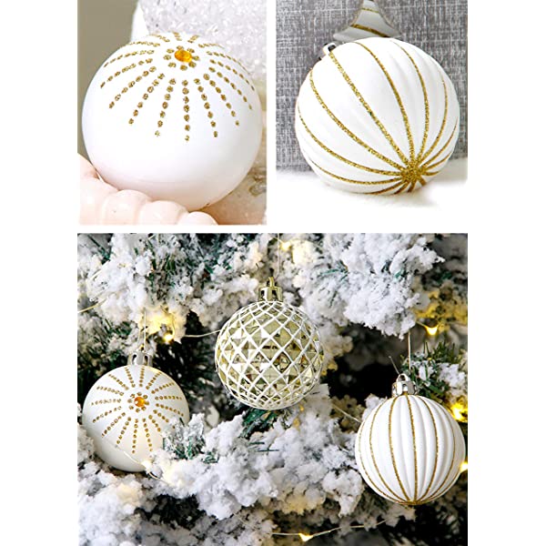 30PCS Christmas Balls Ornaments,60MM Gold&White Painted Shatterproof Festive Wedding Hanging Ornaments Christmas Tree Decoration