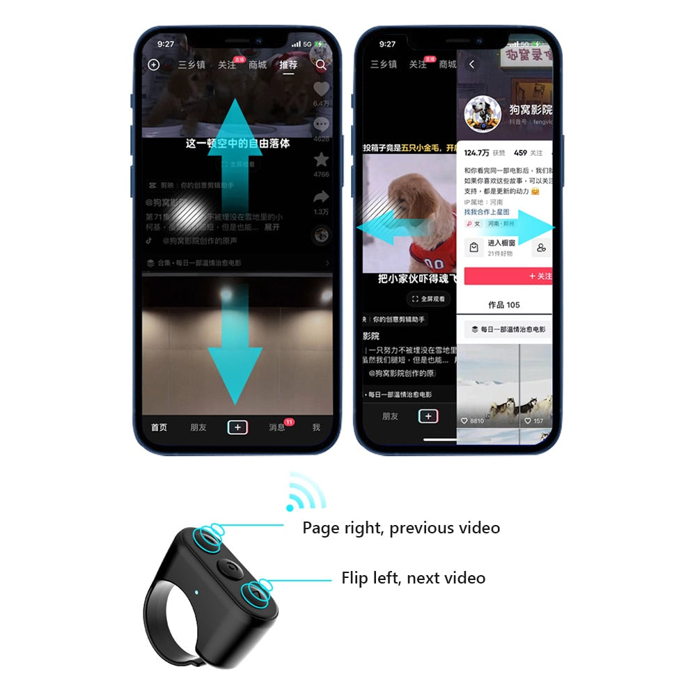 Cell phone Bluetooth remote control ring fingertip flip video selfie page flip controller