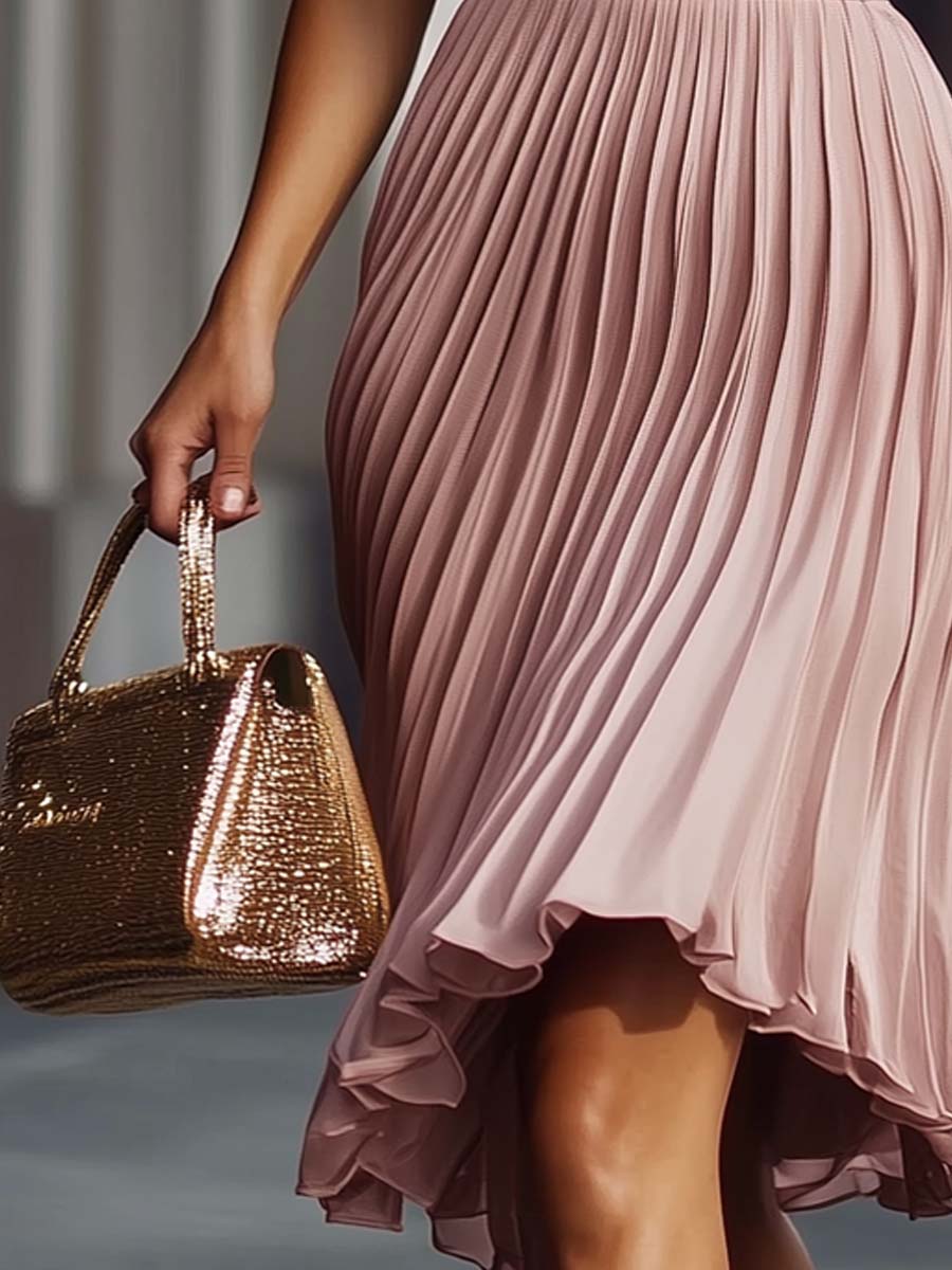 Retro Pleated Texture Sleeveless Midi Dress