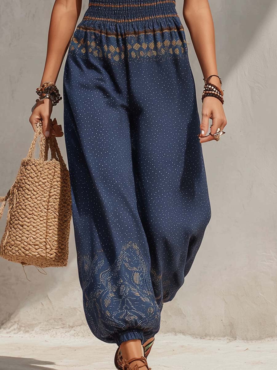 Ethnic-Style Geometric Print Halter Jumpsuit