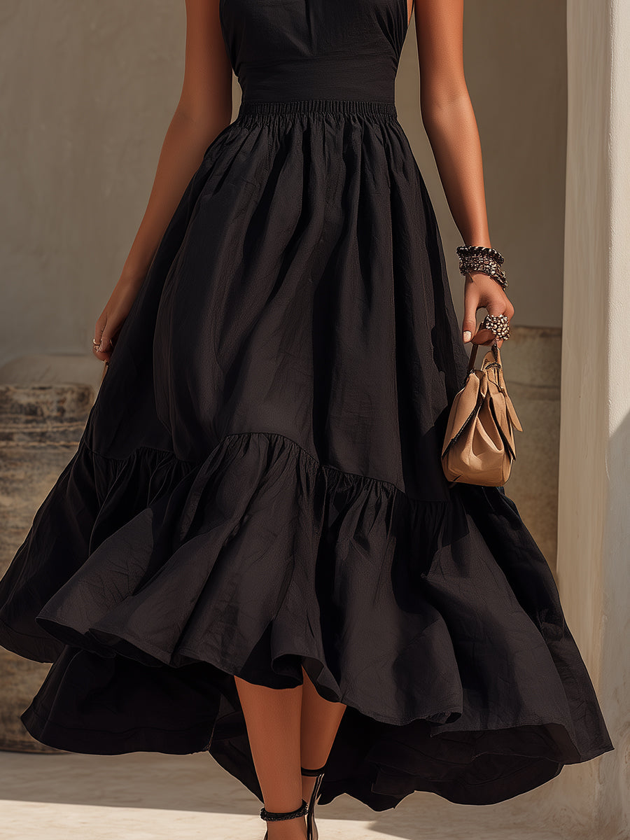 Boho Vacation Halter-Neck Ruffled Maxi Dress
