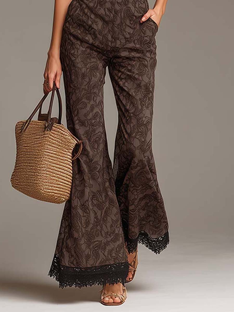 Cotton-Feel Vintage Floral Print Halter Flared Jumpsuit