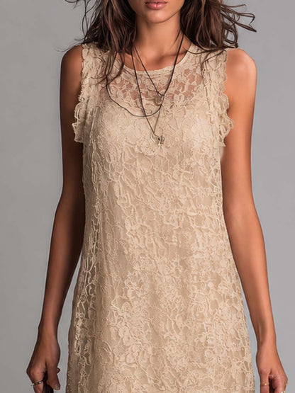 Boho Sleeveless Lace Layered Ruffle Midi Dress