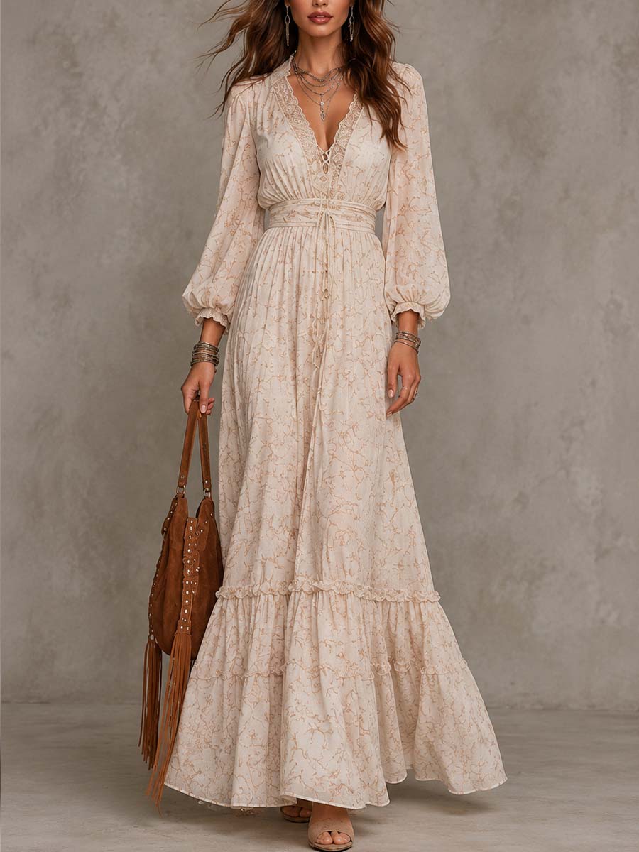 Bohemian Vacation Lace-up Maxi Dress
