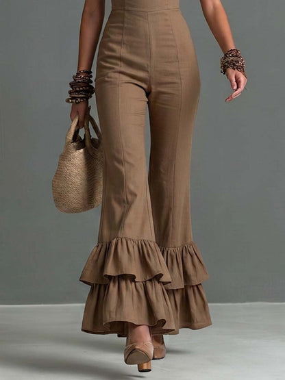 Boho Square Neck Puff Sleeve Ruffle Hem Jumpsuit