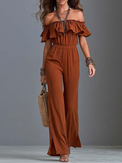 Boho Off-Shoulder Ruffle Wide-Leg Jumpsuit