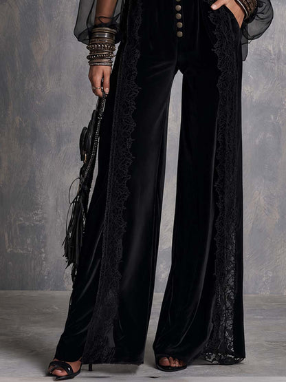 Vintage Sheer Sleeves Polyester Velvet Jumpsuit