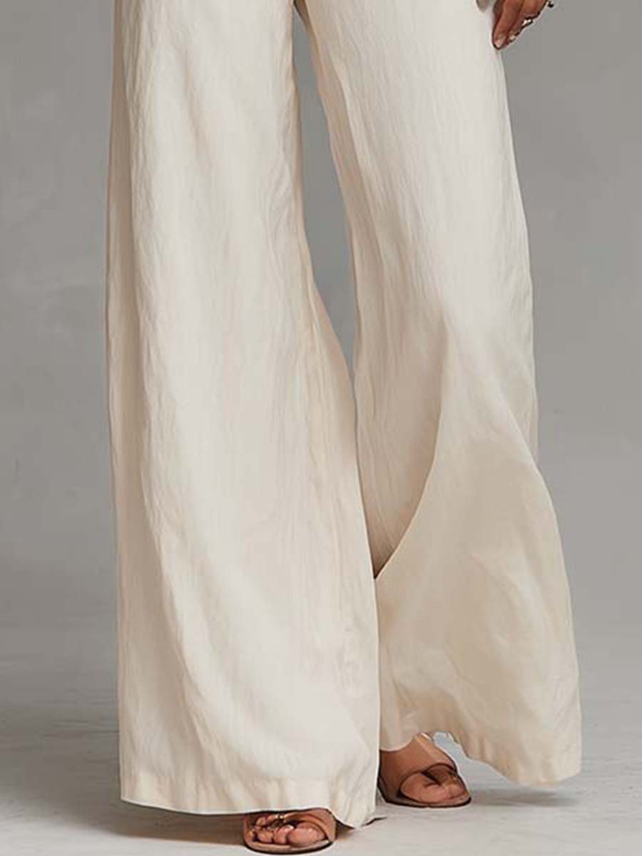 Boho Keyhole Cutout Sheer Puff Long Sleeve Wide Leg Jumpsuit
