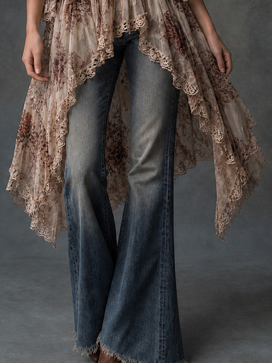 Boho Floral Lace High-Low Tunic Dress