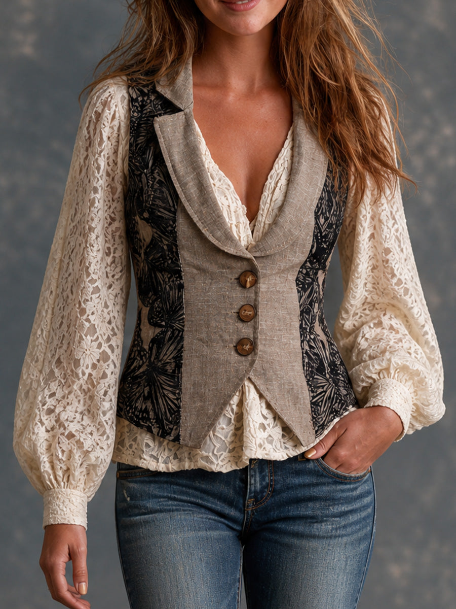 Vintage Linen Floral Patchwork Waistcoat