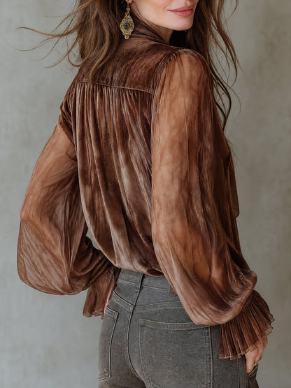 Women's Bow-Tie Neck Lantern Sleeves Blouse