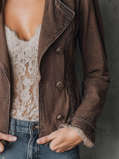 Vintage Buttons Lapel Neck Denim Jacket