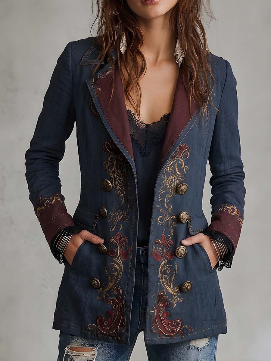 Vintage-style Paisley Embroidered Cotton-linen Jacket
