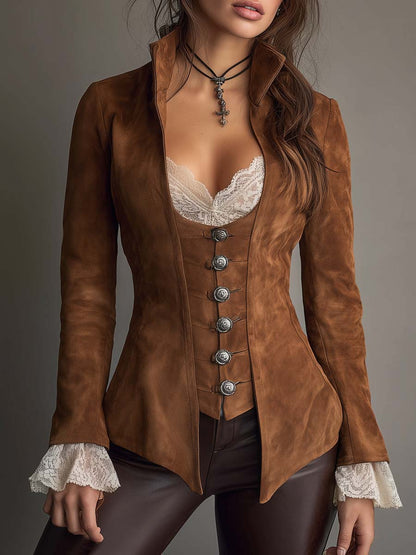 Vintage Buttons Polyester Suede Jacket