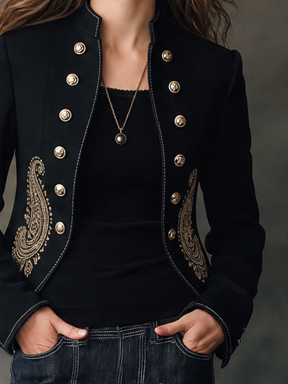 Black Paisley Embroidered Military Jacket